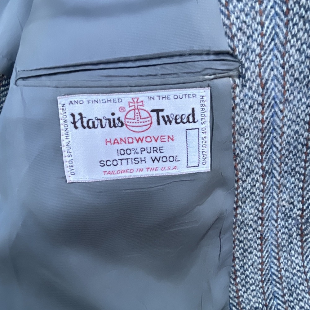 Vintage 1960s Harris Tweed Herringbone Blazer 42R Brown 100% Wool Made In USA - Picture 14 of 16